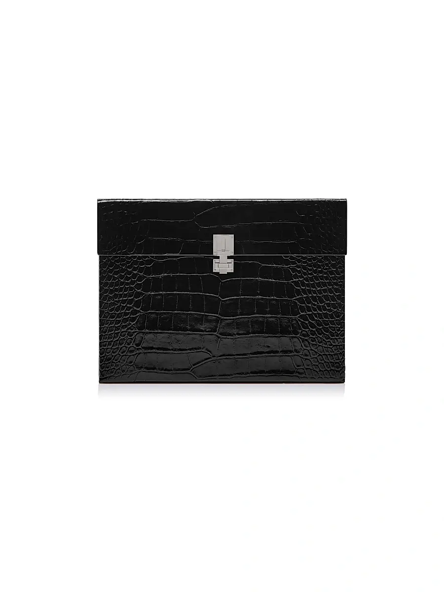 TOM FORD Men's Croc-Embossed Leather Portfolio Pouch - Black | Image 1 TOM FORD Men's Croc-Embossed Leather Portfolio Pouch - Black | Image 1