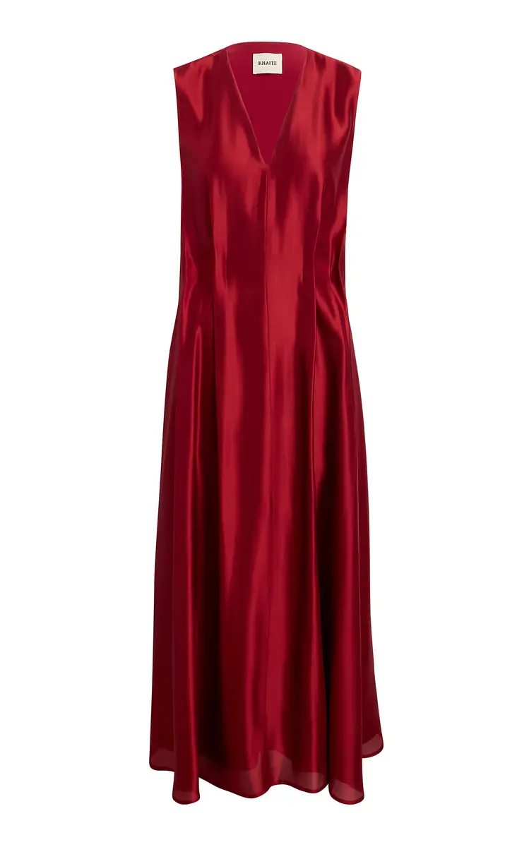 Khaite Syd V-Neck Silk-Twill Midi Dress | Thumbnail 5