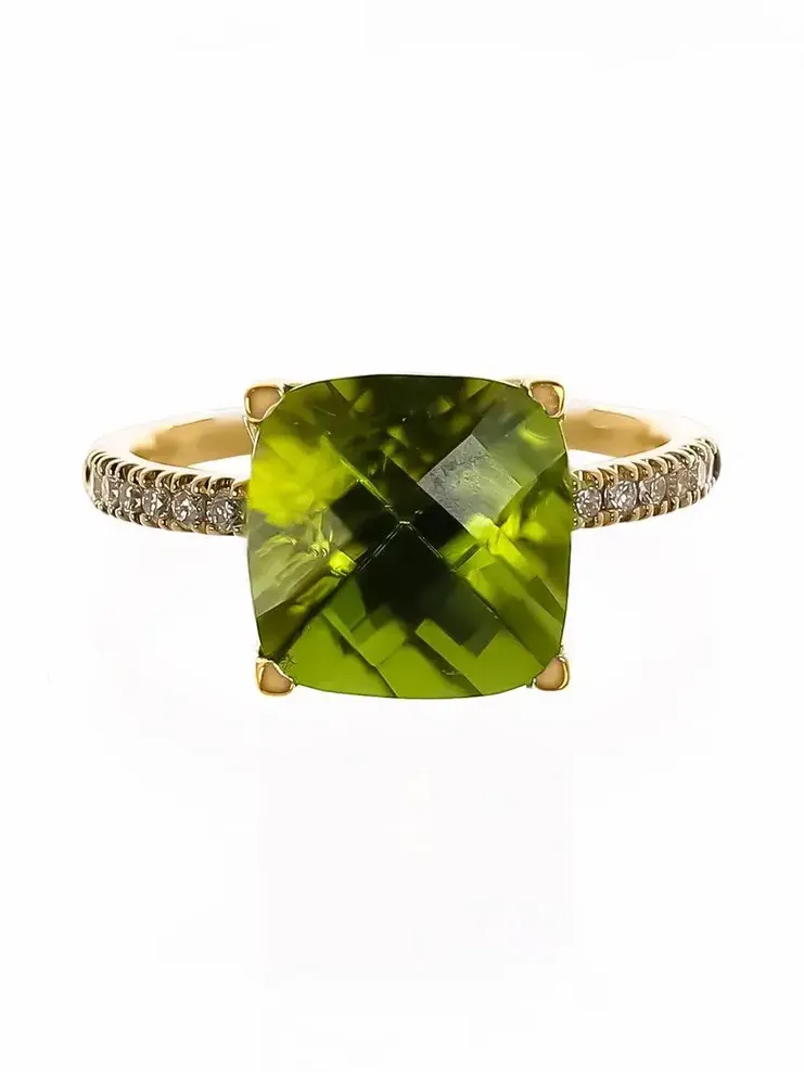 Diamond Peridot Cushion Ring