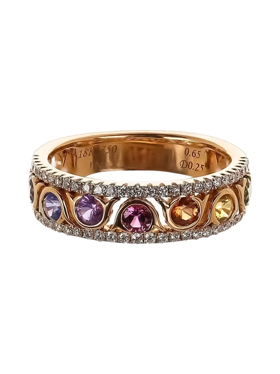 LISA NIK Rainbow Sapphire Diamond Circle Band Ring