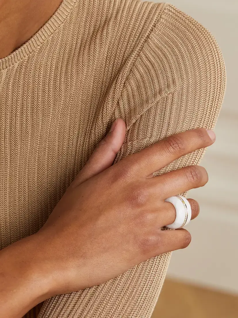 By Pariah 14-karat Recycled Gold, Marble And Diamond Ring - White | Thumbnail 2 By Pariah 14-karat Recycled Gold, Marble And Diamond Ring - White | Thumbnail 2