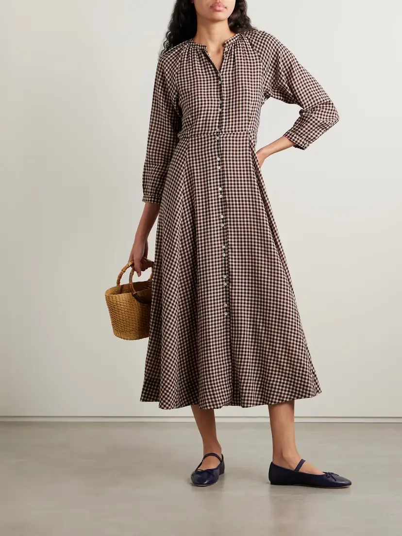 DÔEN Madelaine Checked Organic Cotton-voile Midi Dress | Thumbnail 2 DÔEN Madelaine Checked Organic Cotton-voile Midi Dress | Thumbnail 2