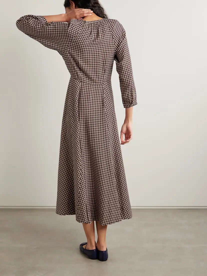 DÔEN Madelaine Checked Organic Cotton-voile Midi Dress | Thumbnail 3 DÔEN Madelaine Checked Organic Cotton-voile Midi Dress | Thumbnail 3