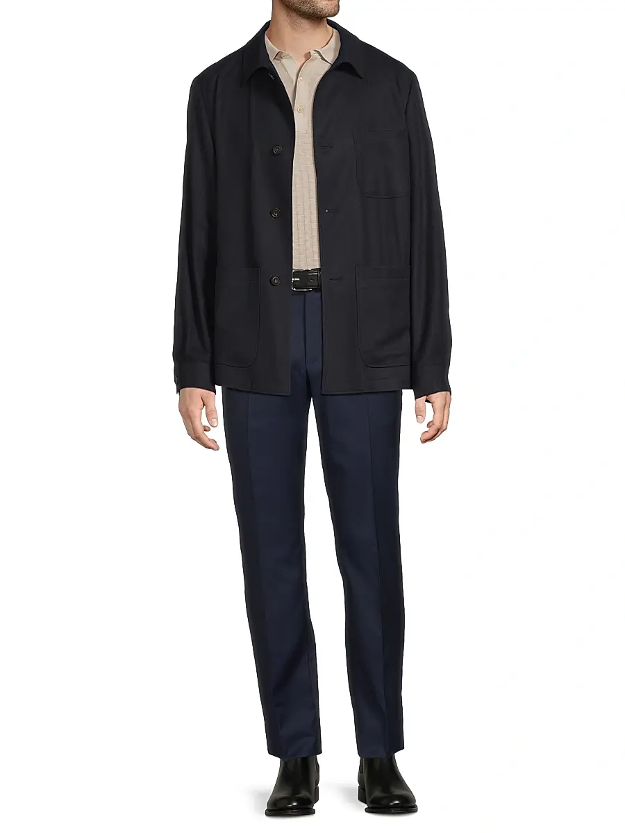 Corneliani Men's Wool Shirt Jacket - Navy | Thumbnail 2