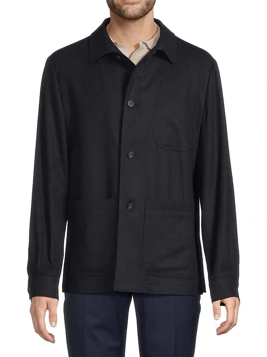 Corneliani Men's Wool Shirt Jacket - Navy | Thumbnail 3