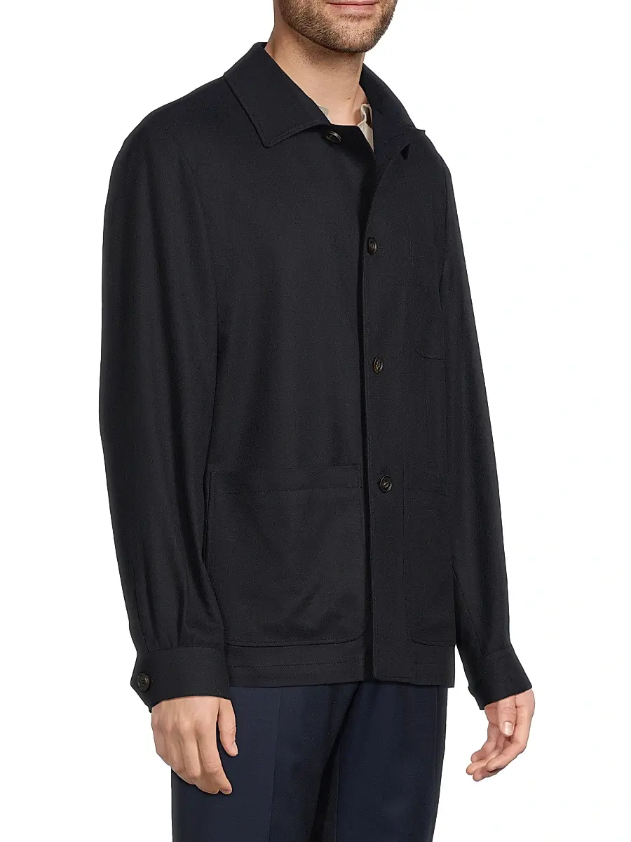 Corneliani Men's Wool Shirt Jacket - Navy | Thumbnail 4