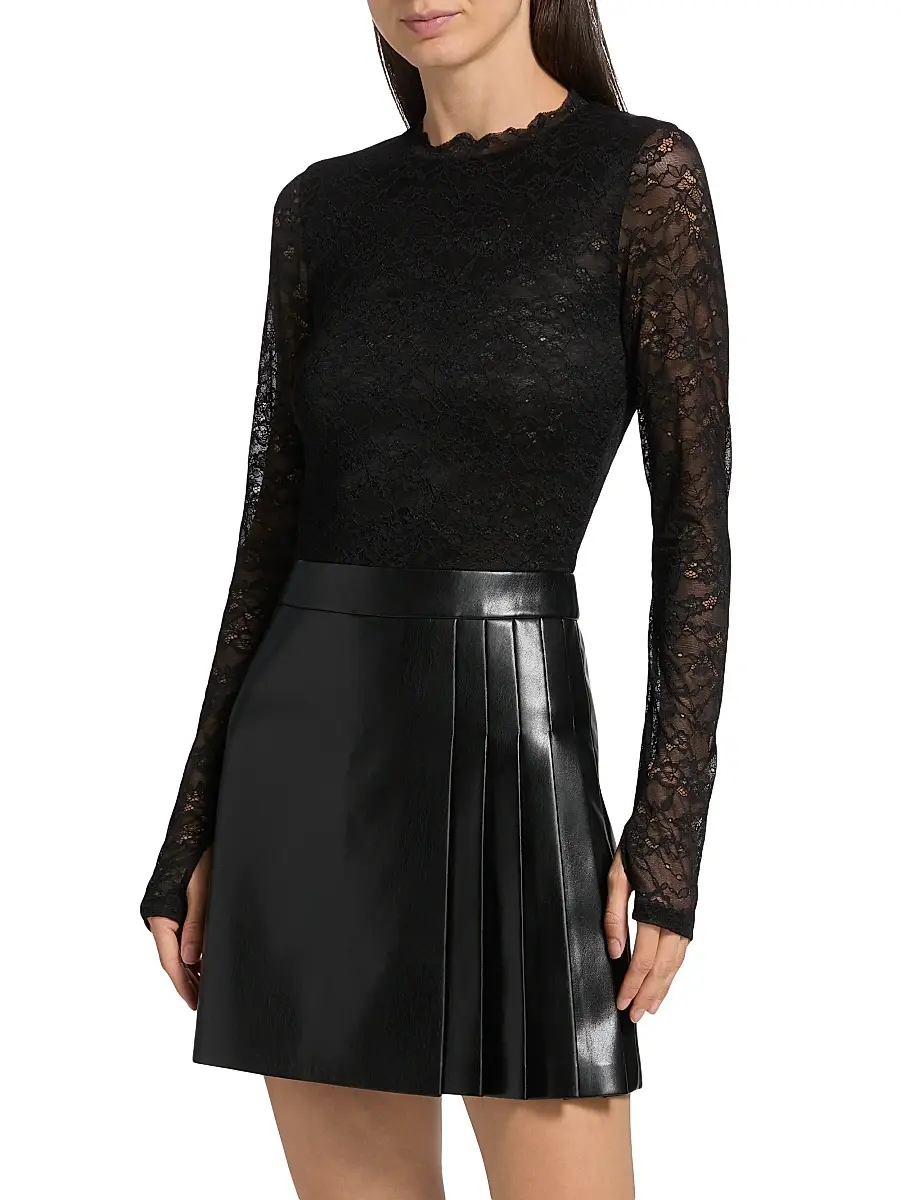 Alice + Olivia Women's Chara Mixed-Media Pleated Minidress | Thumbnail 3