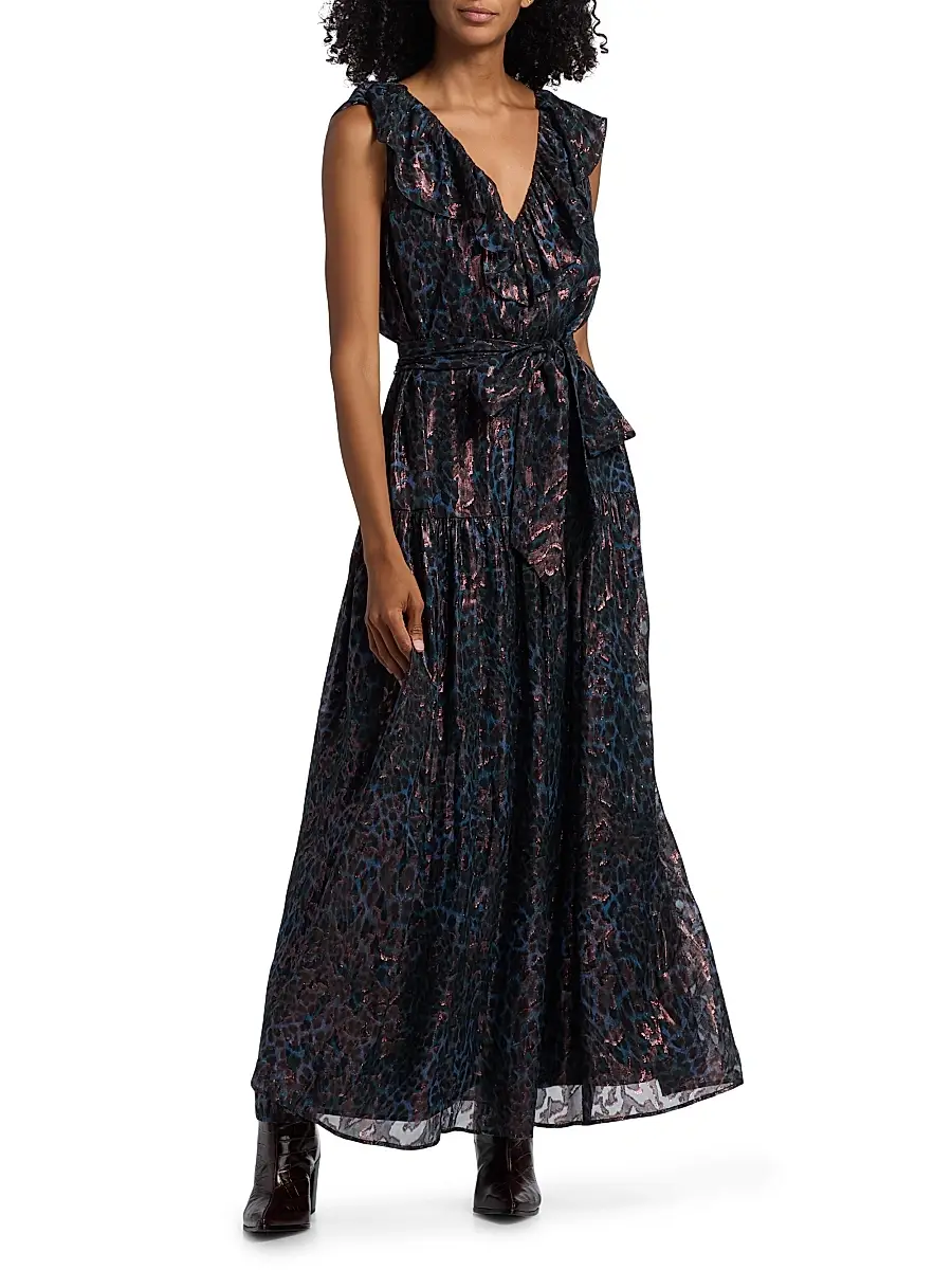 Marie Oliver Women's Francine Metallic Silk Maxi Dress | Thumbnail 3 Marie Oliver Women's Francine Metallic Silk Maxi Dress | Thumbnail 3