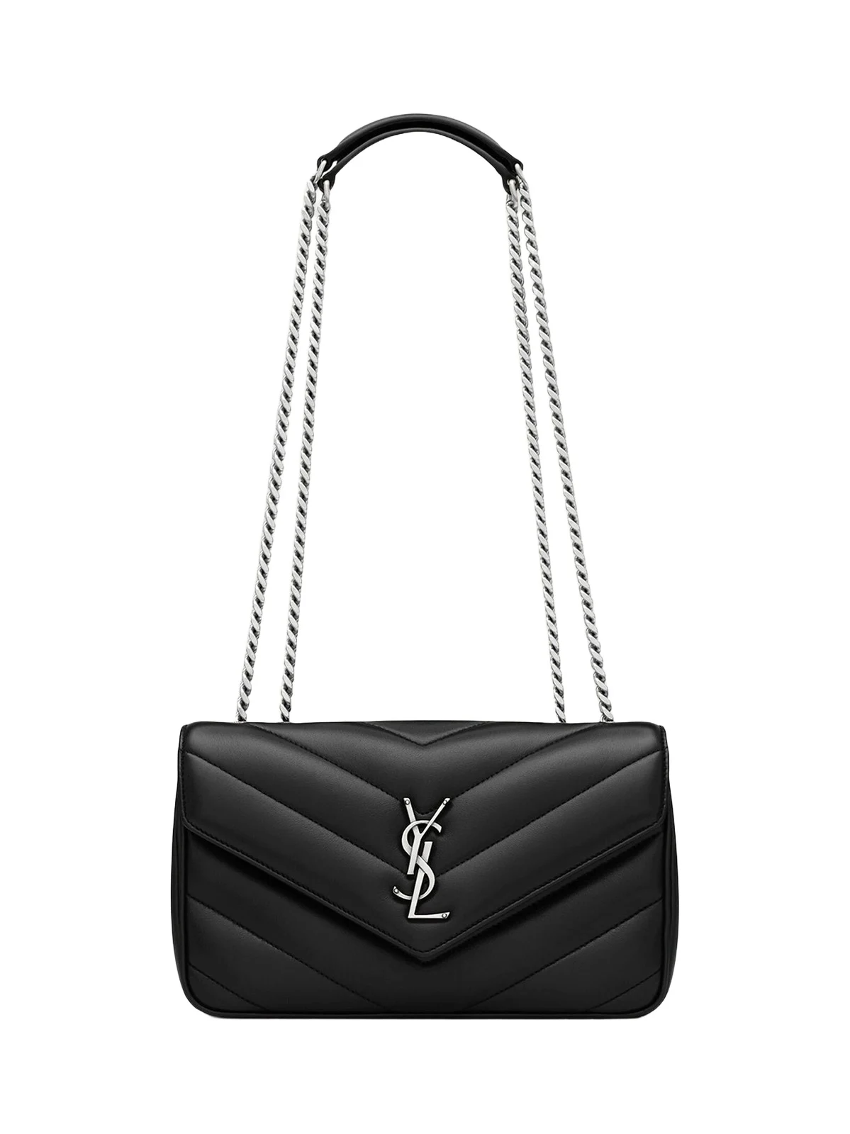 Women's Loulou Small Shoulder Bag in Matelassé Lambskin - Noir