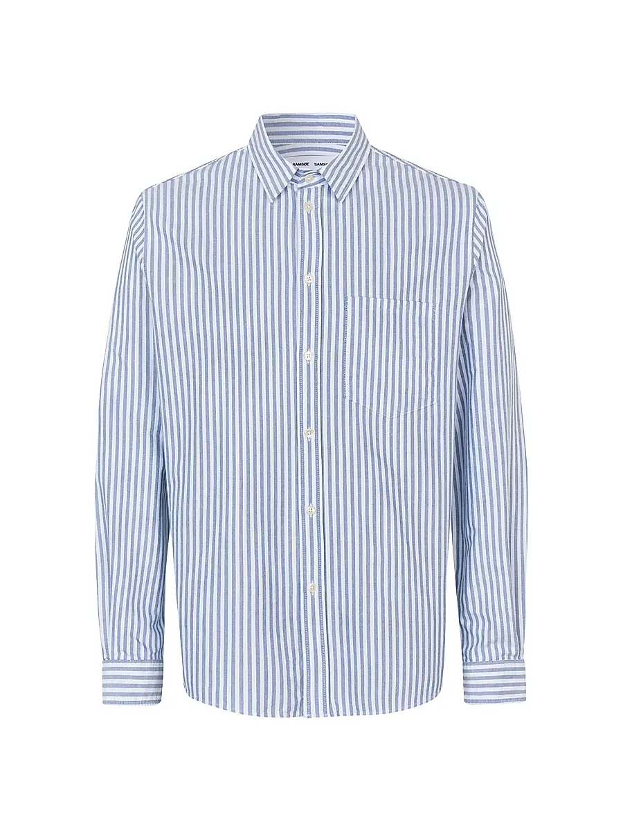 Samsoe Samsoe Men's Saryan Striped Cotton Button-Front Shirt - Oxford Wide Stripe | Image 1 Samsoe Samsoe Men's Saryan Striped Cotton Button-Front Shirt - Oxford Wide Stripe | Image 1