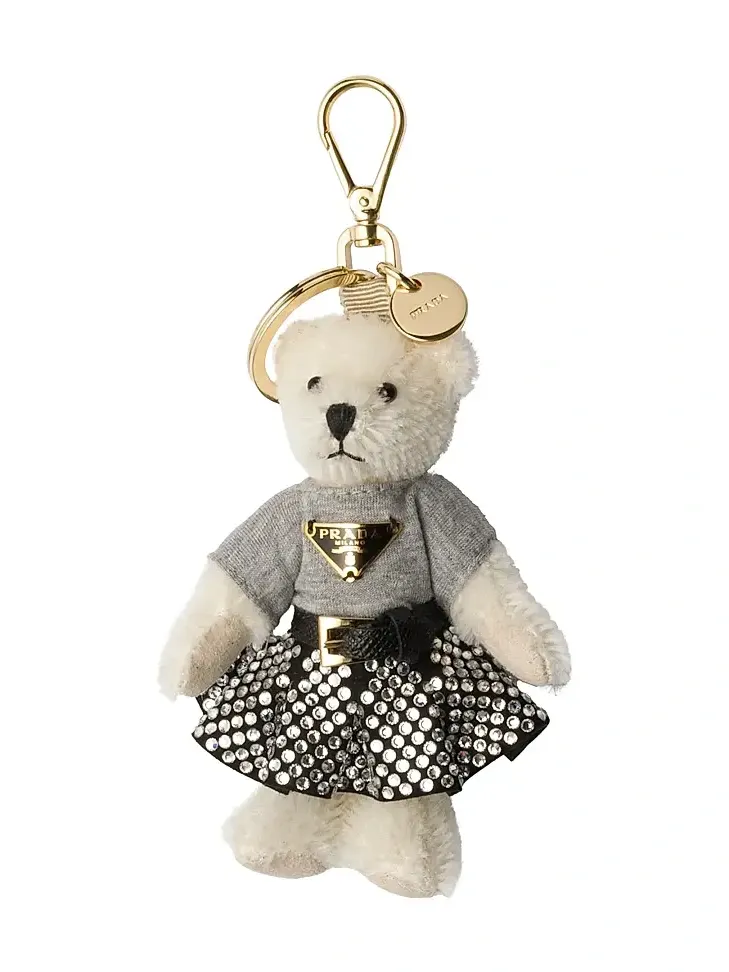 Unisex Teddy Bag Charm with Metal Ring - White Unisex Teddy Bag Charm with Metal Ring - White