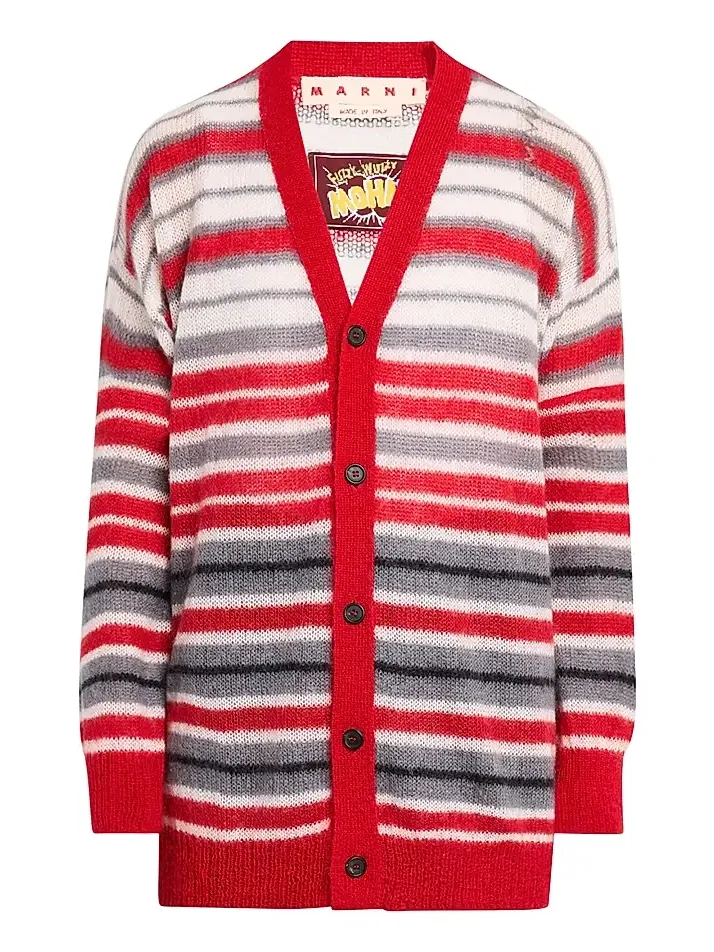 Men's Striped Mohair-Nylon-Wool Cardigan Men's Striped Mohair-Nylon-Wool Cardigan