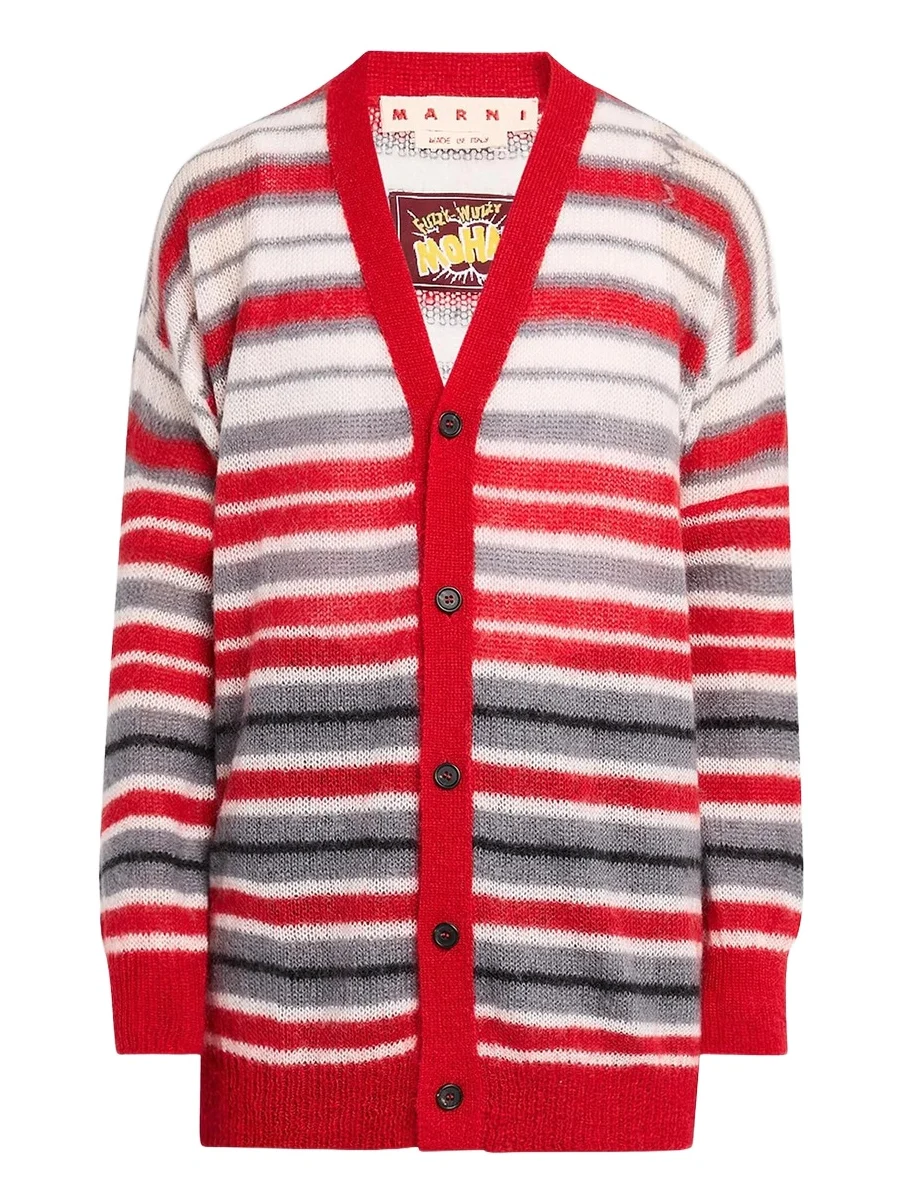 Men's Striped Mohair-Nylon-Wool Cardigan
