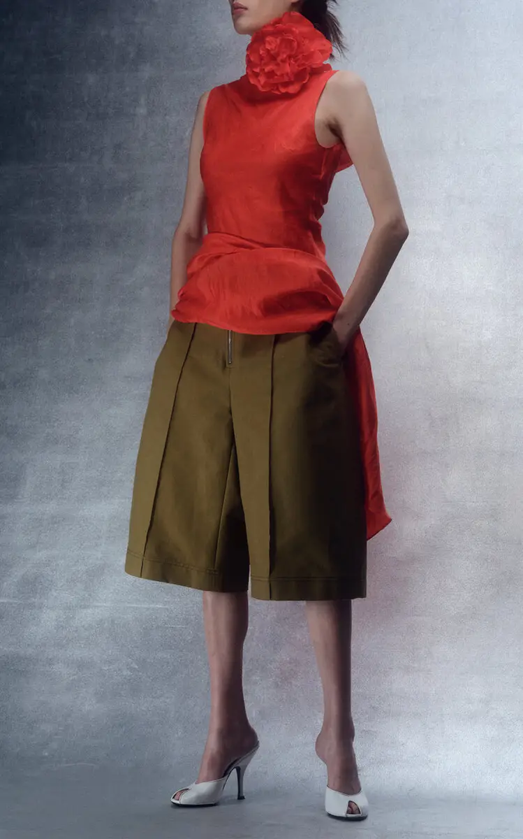 Christopher John Rogers Cotton Culotte Shorts - Olive | Thumbnail 5