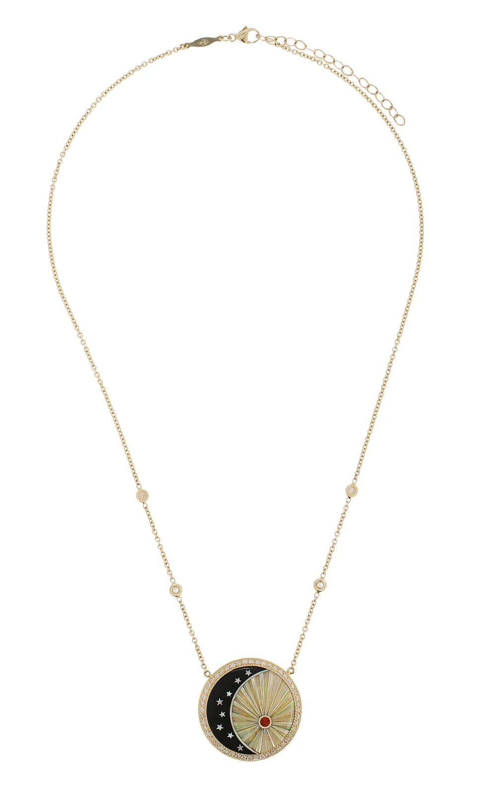 Jacquie Aiche Sun Moon and Star 14K Yellow Gold Diamond; Opal; Onyx Necklace