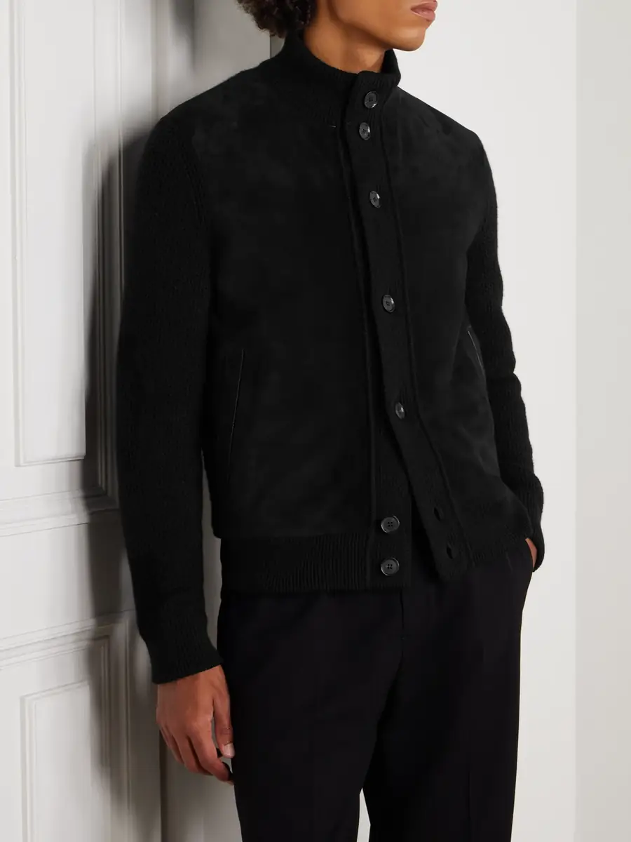 Zegna Suede-Trimmed Textured-Cashmere Jacket - Men | Thumbnail 3
