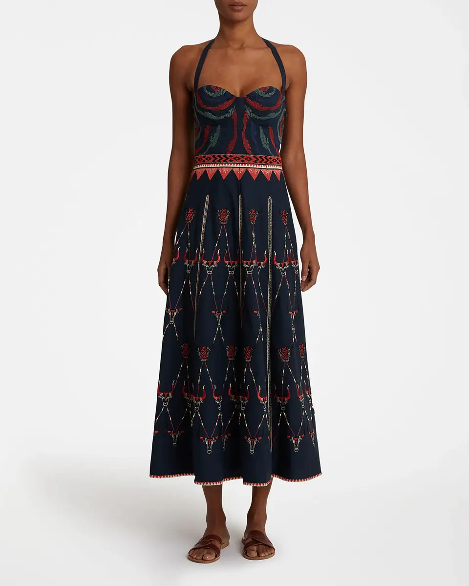 Emporio Sirenuse Lotty Dress with Sacred Bulls Embroidery | Thumbnail 2 Emporio Sirenuse Lotty Dress with Sacred Bulls Embroidery | Thumbnail 2
