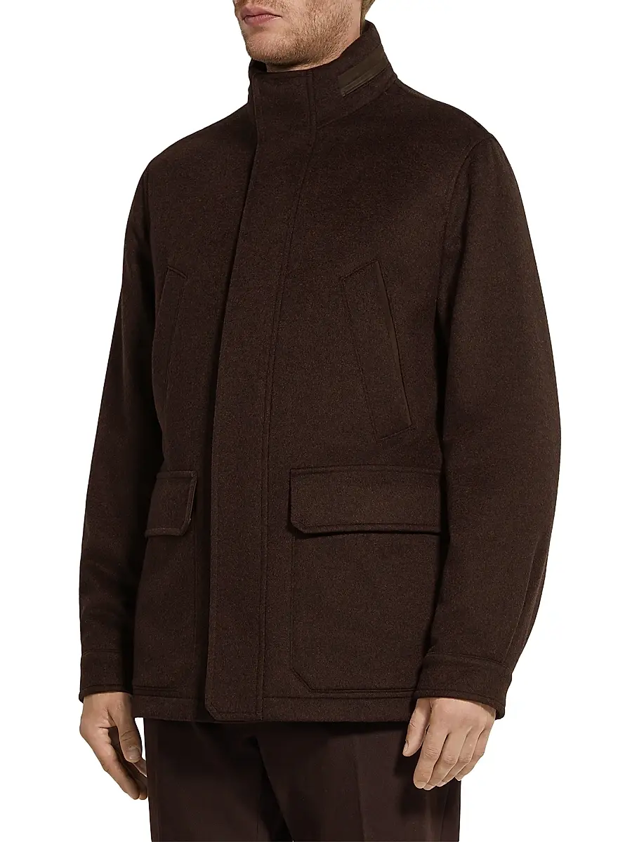 ZEGNA Men's Oasi Cashmere Elements Car Coat - Brown | Thumbnail 2