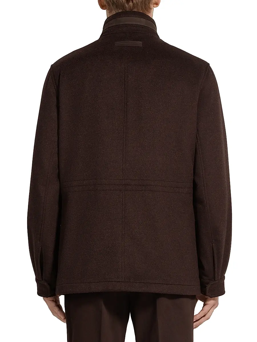 ZEGNA Men's Oasi Cashmere Elements Car Coat - Brown | Thumbnail 3