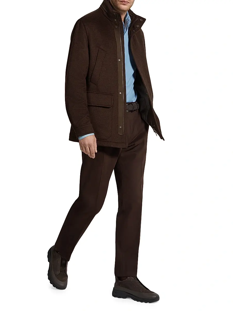 ZEGNA Men's Oasi Cashmere Elements Car Coat - Brown | Thumbnail 5