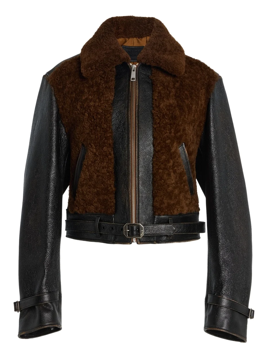 Shearling-Trimmed Leather Jacket