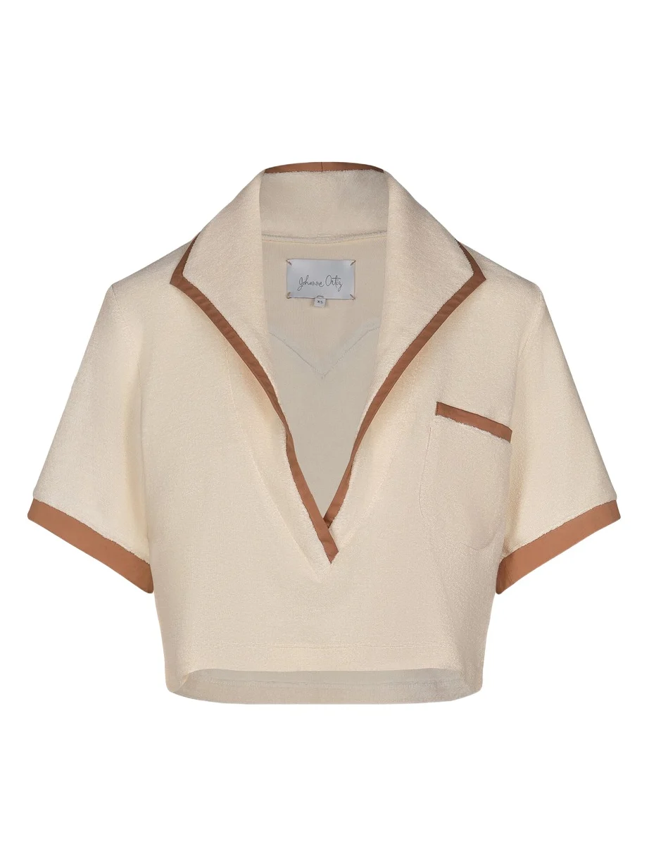 Johanna Ortiz Misty Hem Cropped Cotton-Terry Shirt