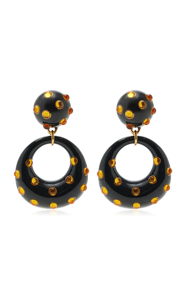 Oscar de la Renta Cabochon Enamel Drop Earrings