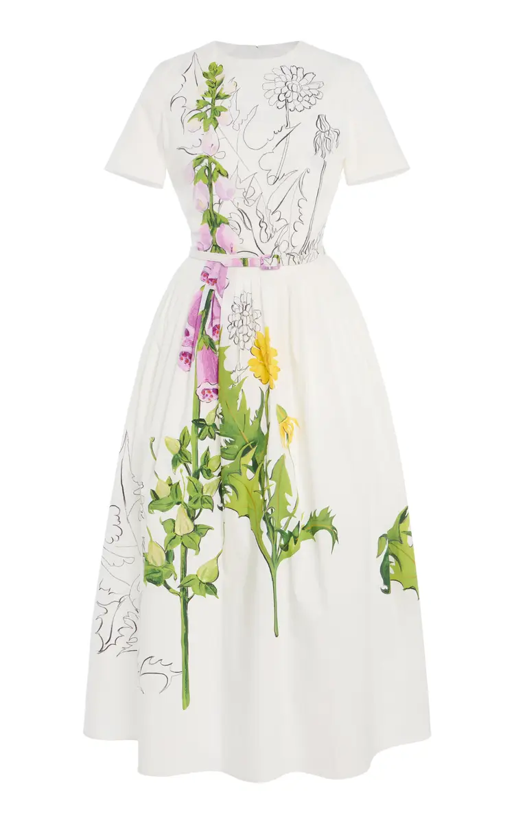 Oscar de la Renta Dandelion-Printed Cotton-Poplin Midi Dress | Image 1 Oscar de la Renta Dandelion-Printed Cotton-Poplin Midi Dress | Image 1