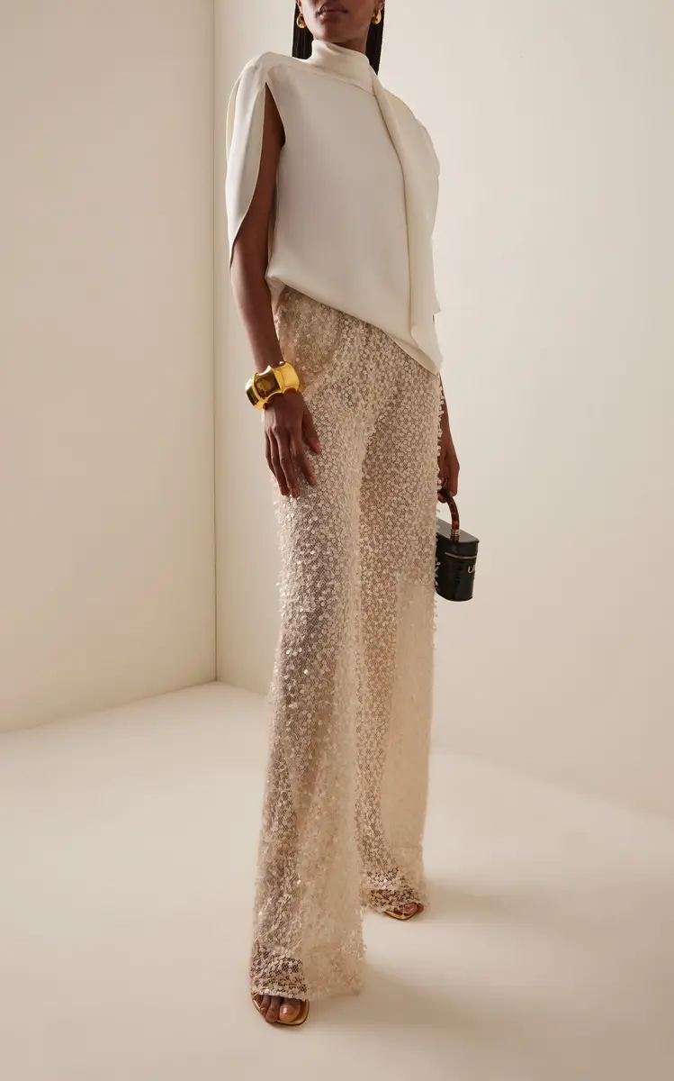 Oscar de la Renta Sash-Detailed Silk-Georgette Top | Thumbnail 3