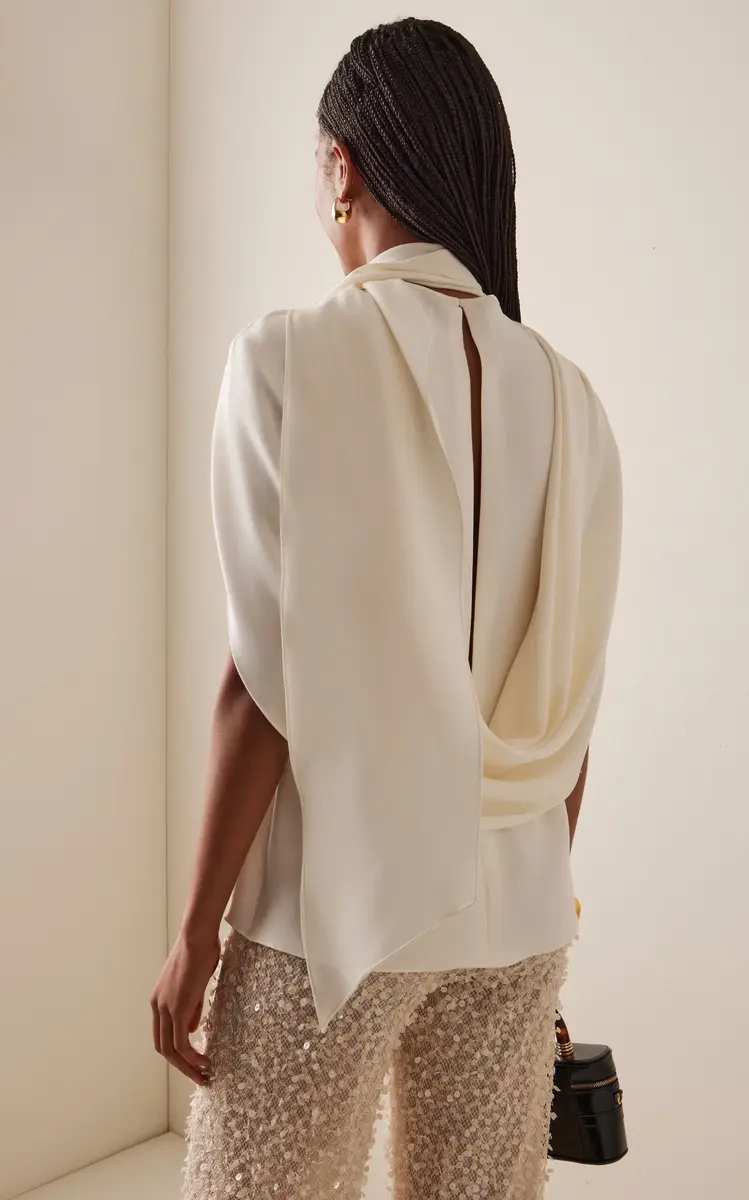 Oscar de la Renta Sash-Detailed Silk-Georgette Top | Thumbnail 4