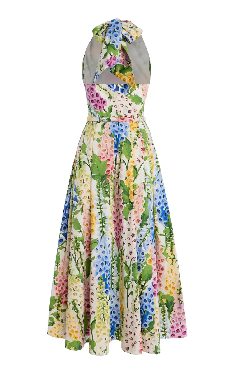 Oscar de la Renta Foxglove-Printed Cotton-Poplin Midi Halter Dress | Thumbnail 5
