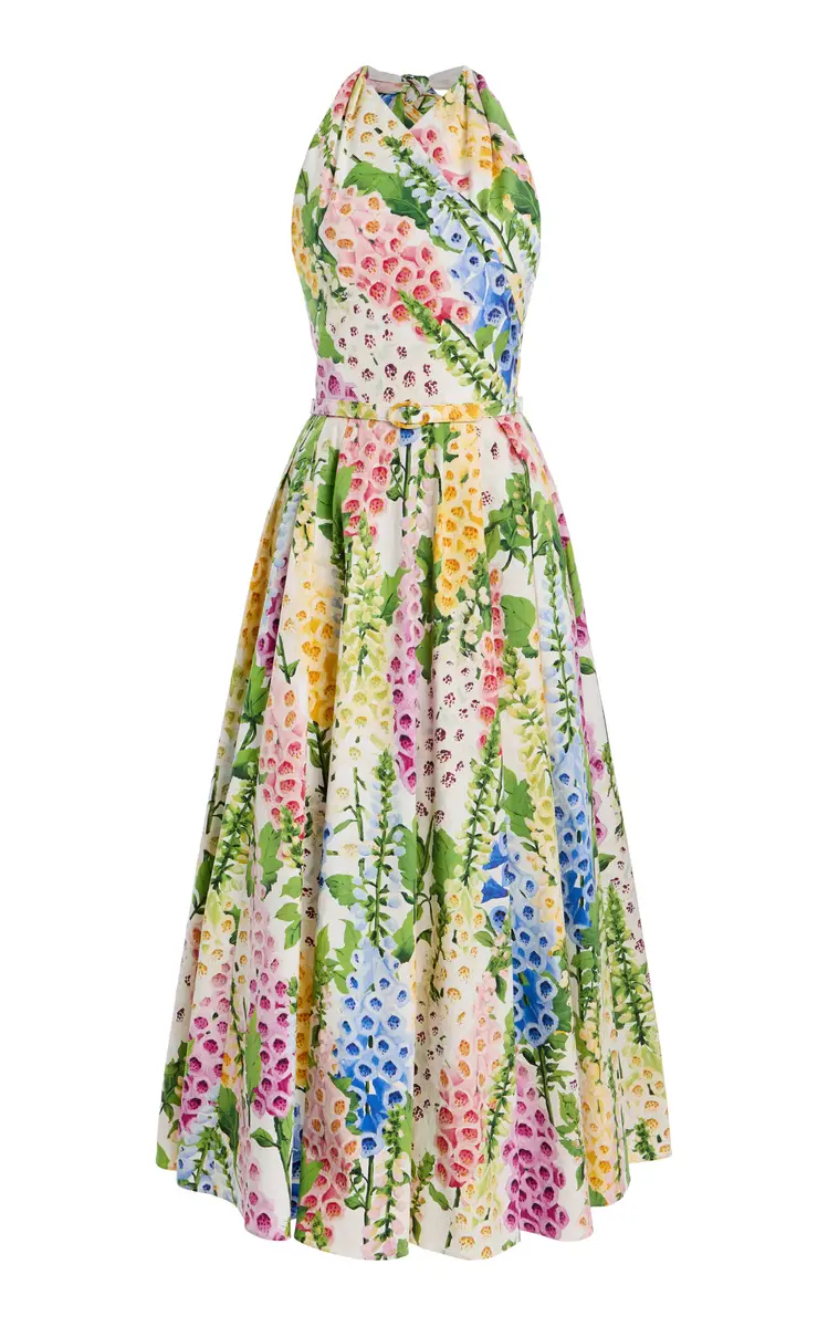 Oscar de la Renta Foxglove-Printed Cotton-Poplin Midi Halter Dress | Image 1 Oscar de la Renta Foxglove-Printed Cotton-Poplin Midi Halter Dress | Image 1
