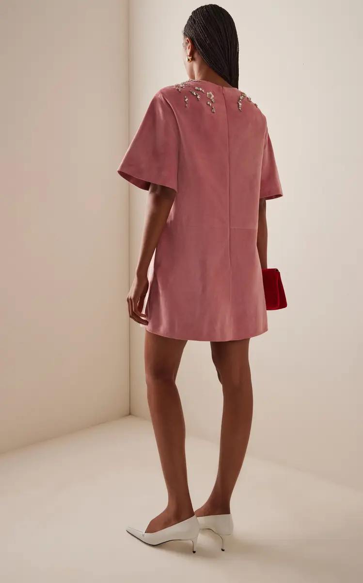 Oscar de la Renta Embellished Suede Mini Dress | Thumbnail 4