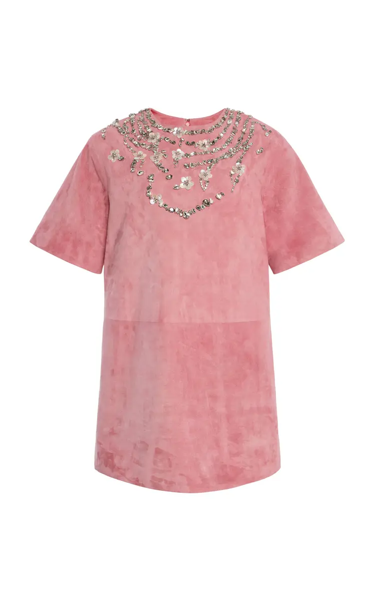 Oscar de la Renta Embellished Suede Mini Dress | Thumbnail 7