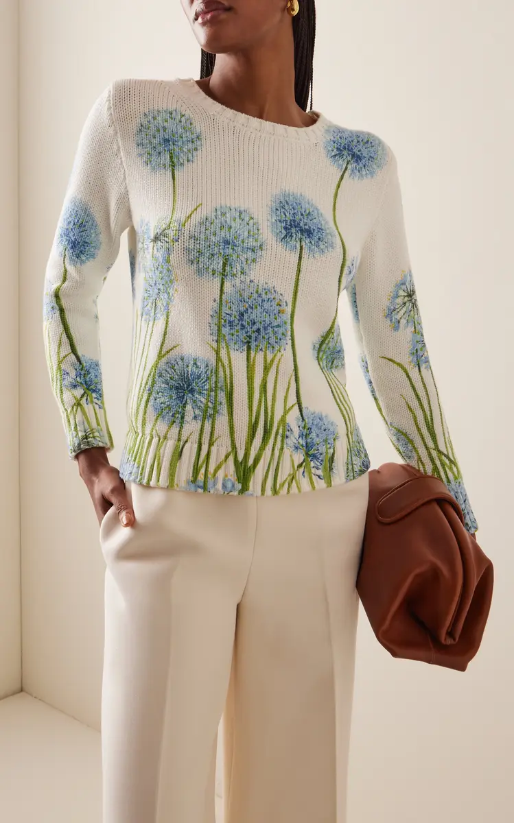 Oscar de la Renta Allium-Printed Cotton-Blend Sweater | Thumbnail 3