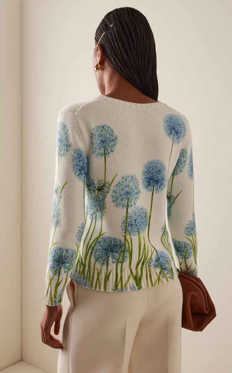 Oscar de la Renta Allium-Printed Cotton-Blend Sweater | Thumbnail 4