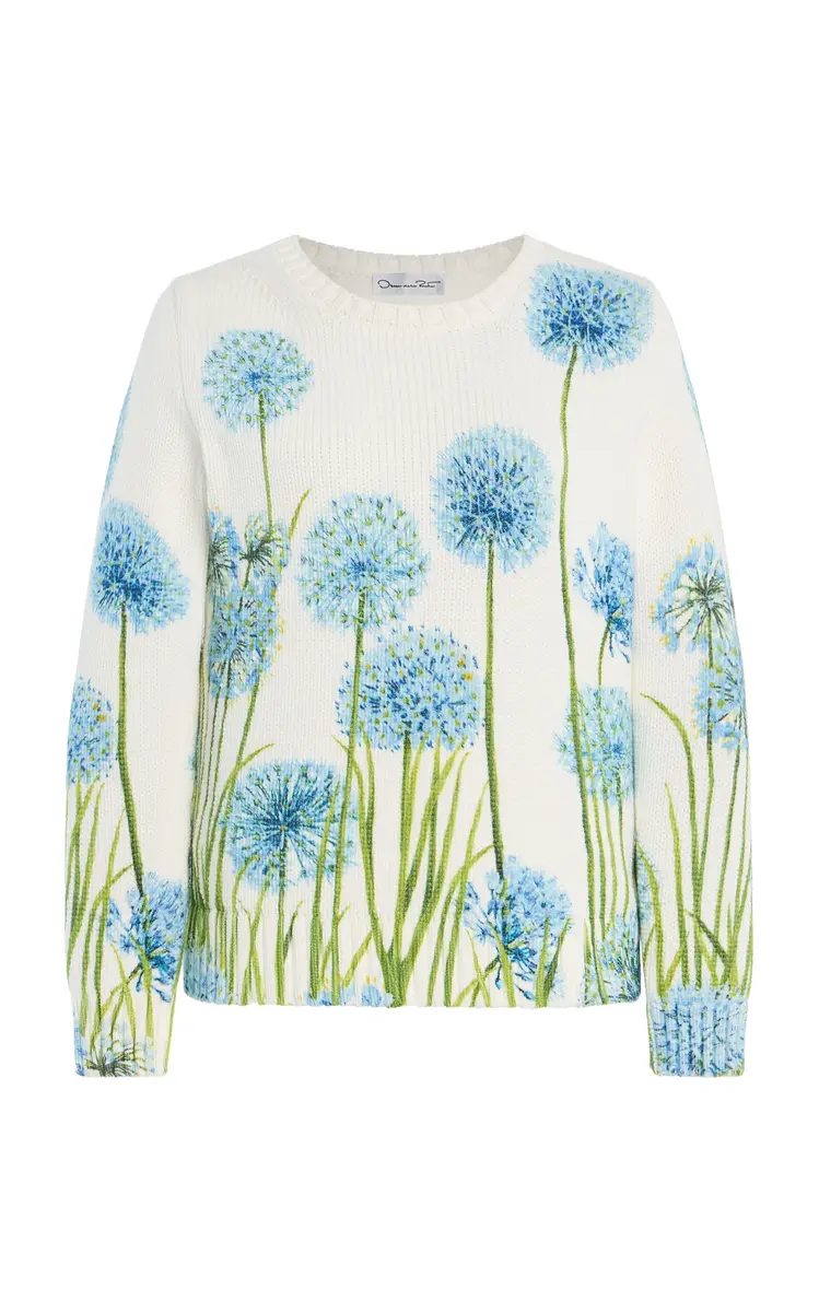 Oscar de la Renta Allium-Printed Cotton-Blend Sweater | Image 1 Oscar de la Renta Allium-Printed Cotton-Blend Sweater | Image 1
