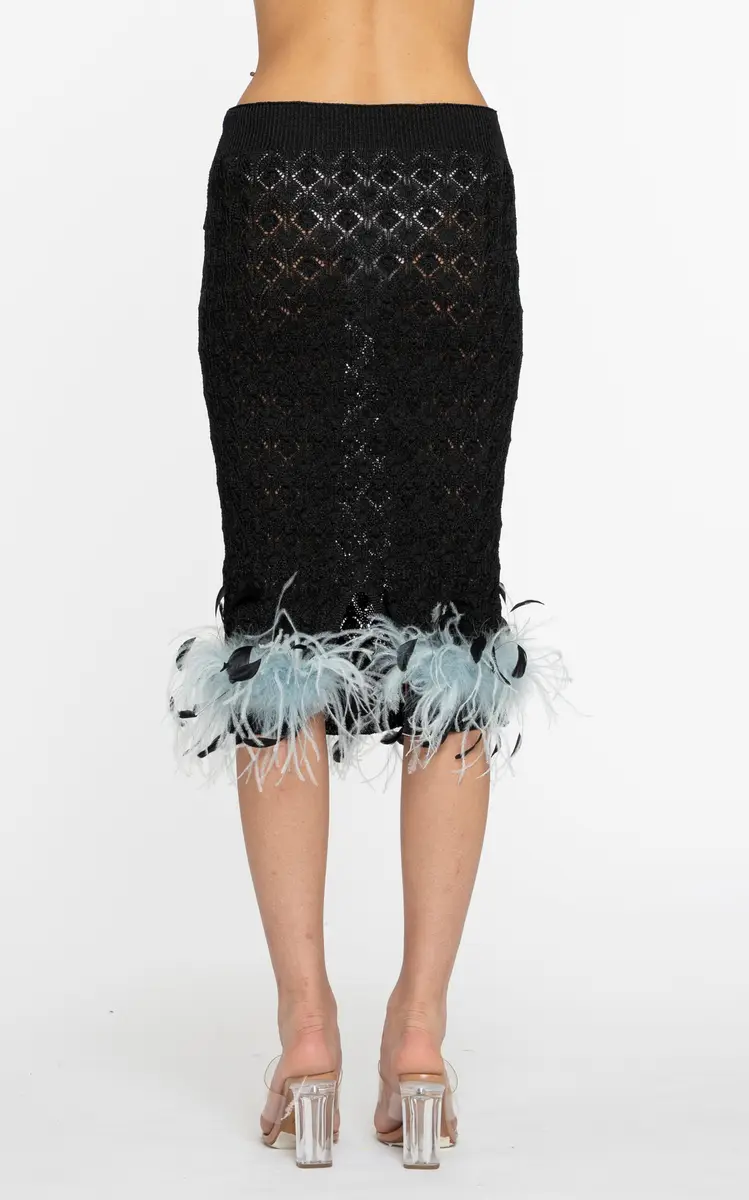 DES_PHEMMES Feather-Trimmed Knit Midi Tube Skirt | Thumbnail 3