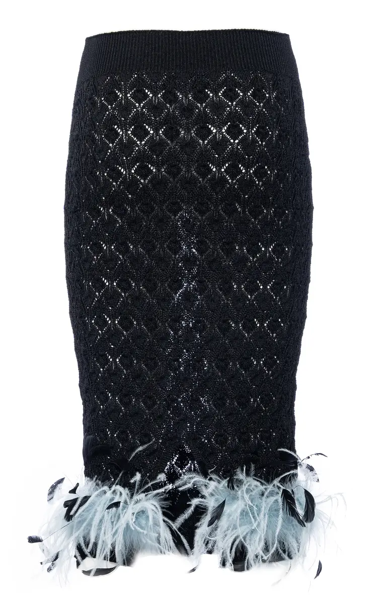 DES_PHEMMES Feather-Trimmed Knit Midi Tube Skirt | Thumbnail 5