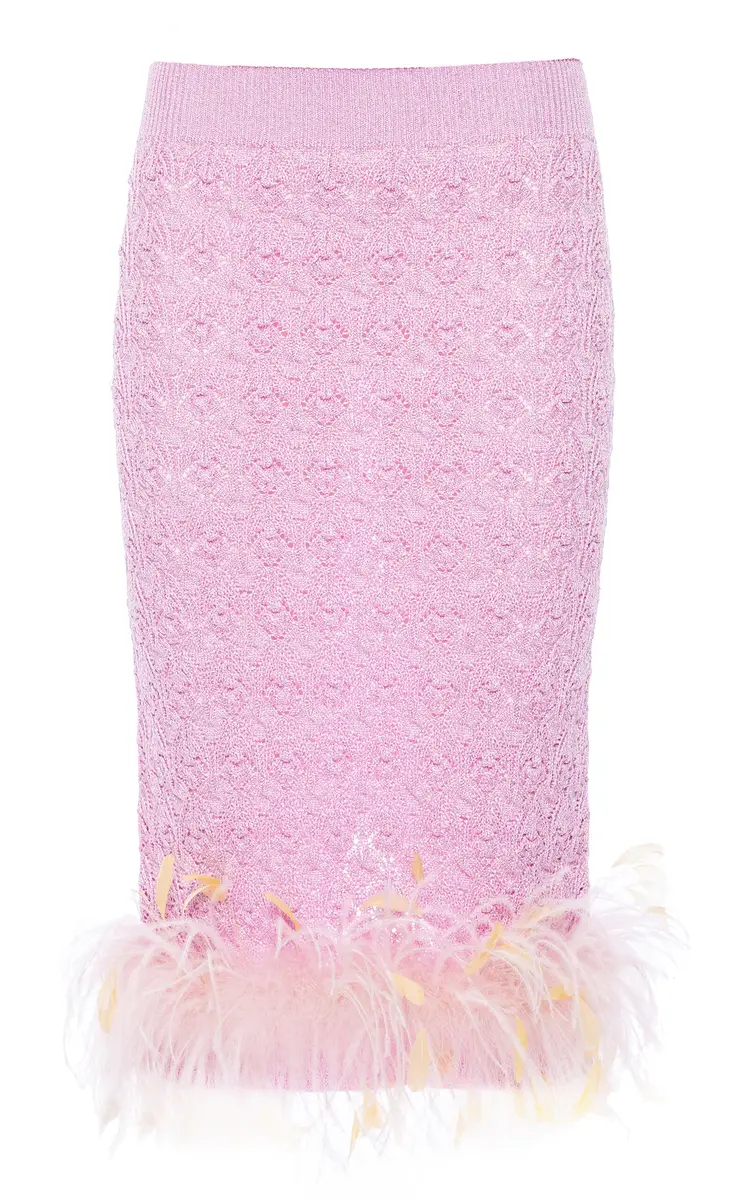 DES_PHEMMES Feather-Trimmed Knit Midi Tube Skirt | Thumbnail 8