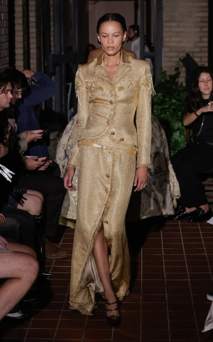 Wiederhoeft Nipped Salon Jacket In Gold Basketweave Lamé | Thumbnail 2