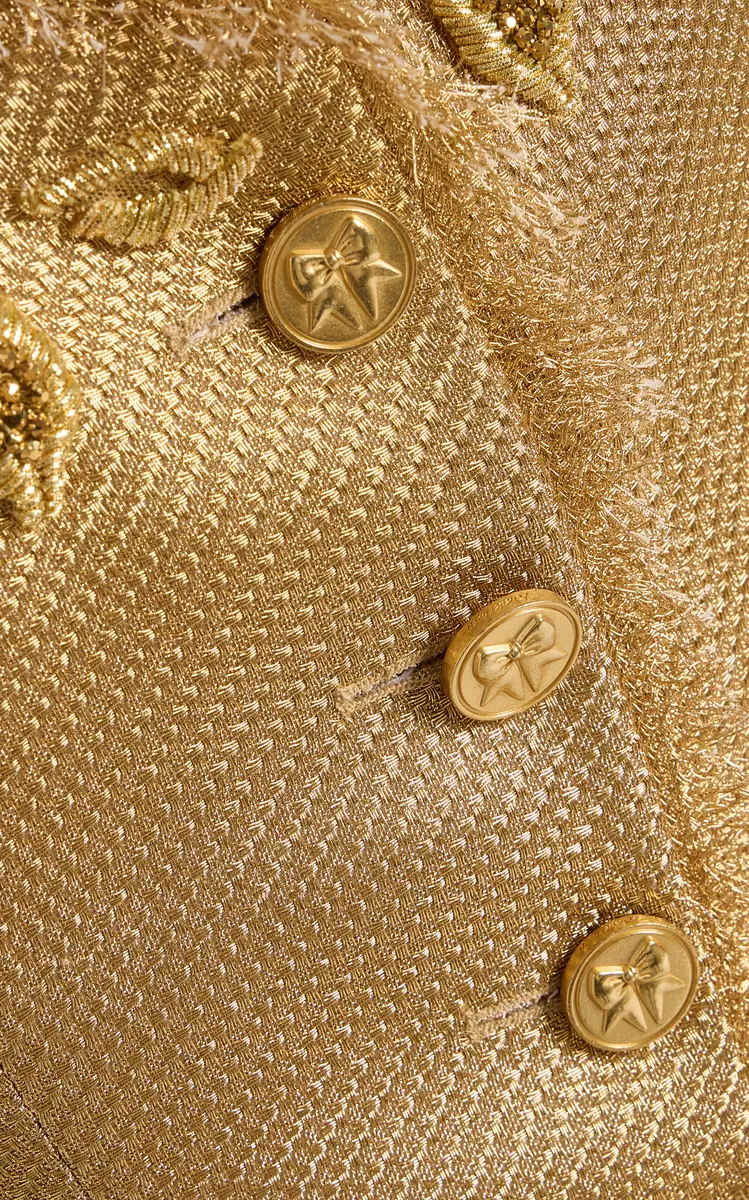 Wiederhoeft Nipped Salon Jacket In Gold Basketweave Lamé | Thumbnail 4