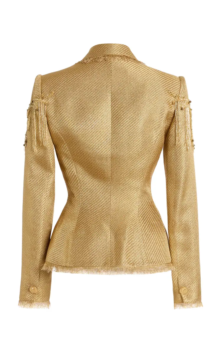 Wiederhoeft Nipped Salon Jacket In Gold Basketweave Lamé | Thumbnail 6