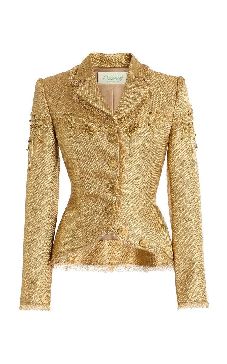 Wiederhoeft Nipped Salon Jacket In Gold Basketweave Lamé | Thumbnail 8