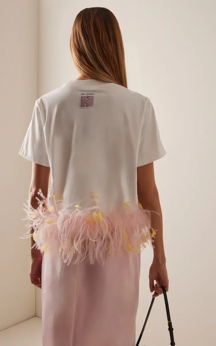 DES_PHEMMES Classic Feather-Trimmed Boxy Cotton T-Shirt | Thumbnail 4 DES_PHEMMES Classic Feather-Trimmed Boxy Cotton T-Shirt | Thumbnail 4