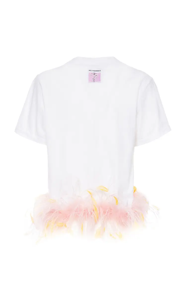 DES_PHEMMES Classic Feather-Trimmed Boxy Cotton T-Shirt | Thumbnail 7 DES_PHEMMES Classic Feather-Trimmed Boxy Cotton T-Shirt | Thumbnail 7