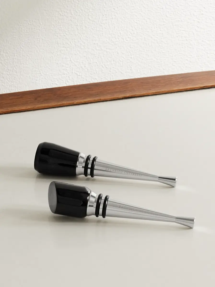 Brunello Cucinelli Set of Two Horn and Stainless Steel Bottle Stoppers - Men | Image 1 Brunello Cucinelli Set of Two Horn and Stainless Steel Bottle Stoppers - Men | Image 1