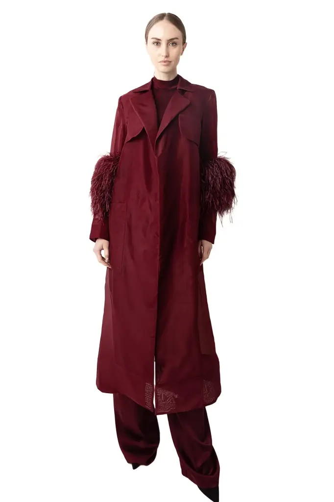 Lapointe Organza Sheer Duster With Feathers