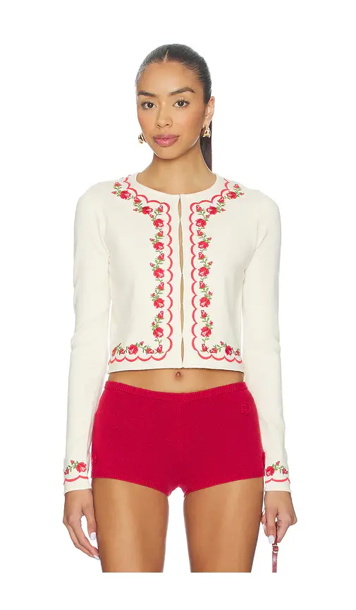 For Love & Lemons Rose Waltz Scalloped Knit Cardigan