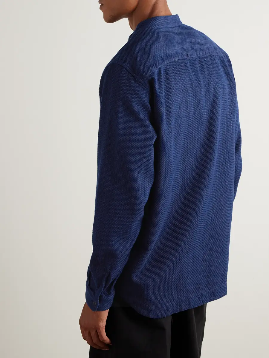 Blue Blue Japan Grandad-Collar Textured-Cotton Shirt - Men | Thumbnail 4 Blue Blue Japan Grandad-Collar Textured-Cotton Shirt - Men | Thumbnail 4